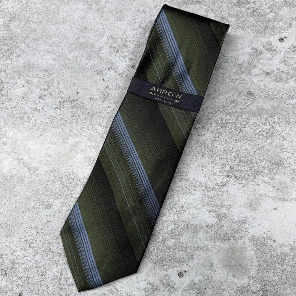Arrow Silk Tie Mens One Size‎ Green Striped Woven Classic Logo 100% Silk Necktie